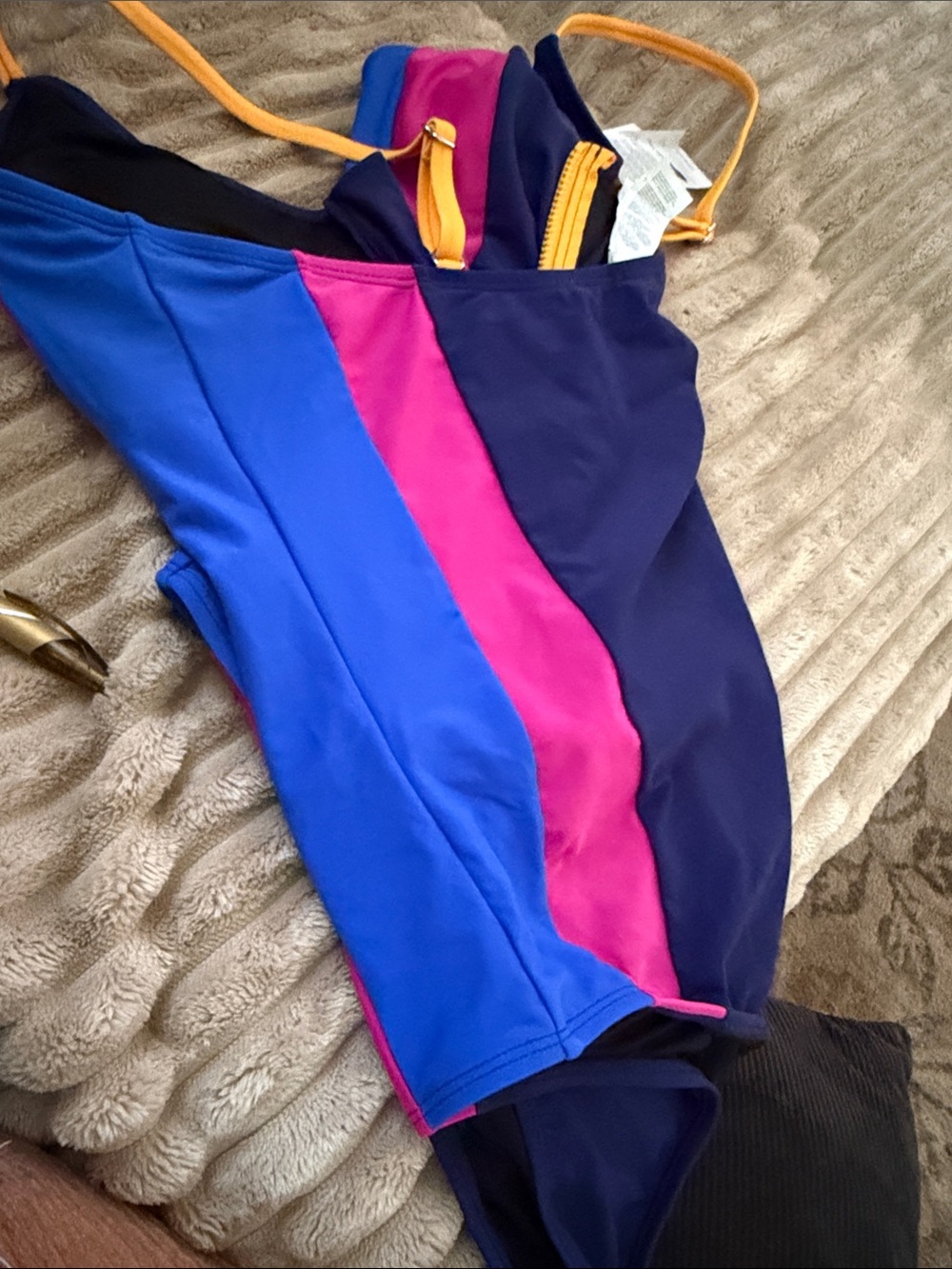 Cupshe Navy One-Piece Swimsuit with Pink, Blue & Yellow Accents - Picture 4 of 5